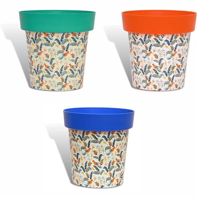 Set Of -3 Sole Nature Printed Garden Plastic Pot - 8 Inch