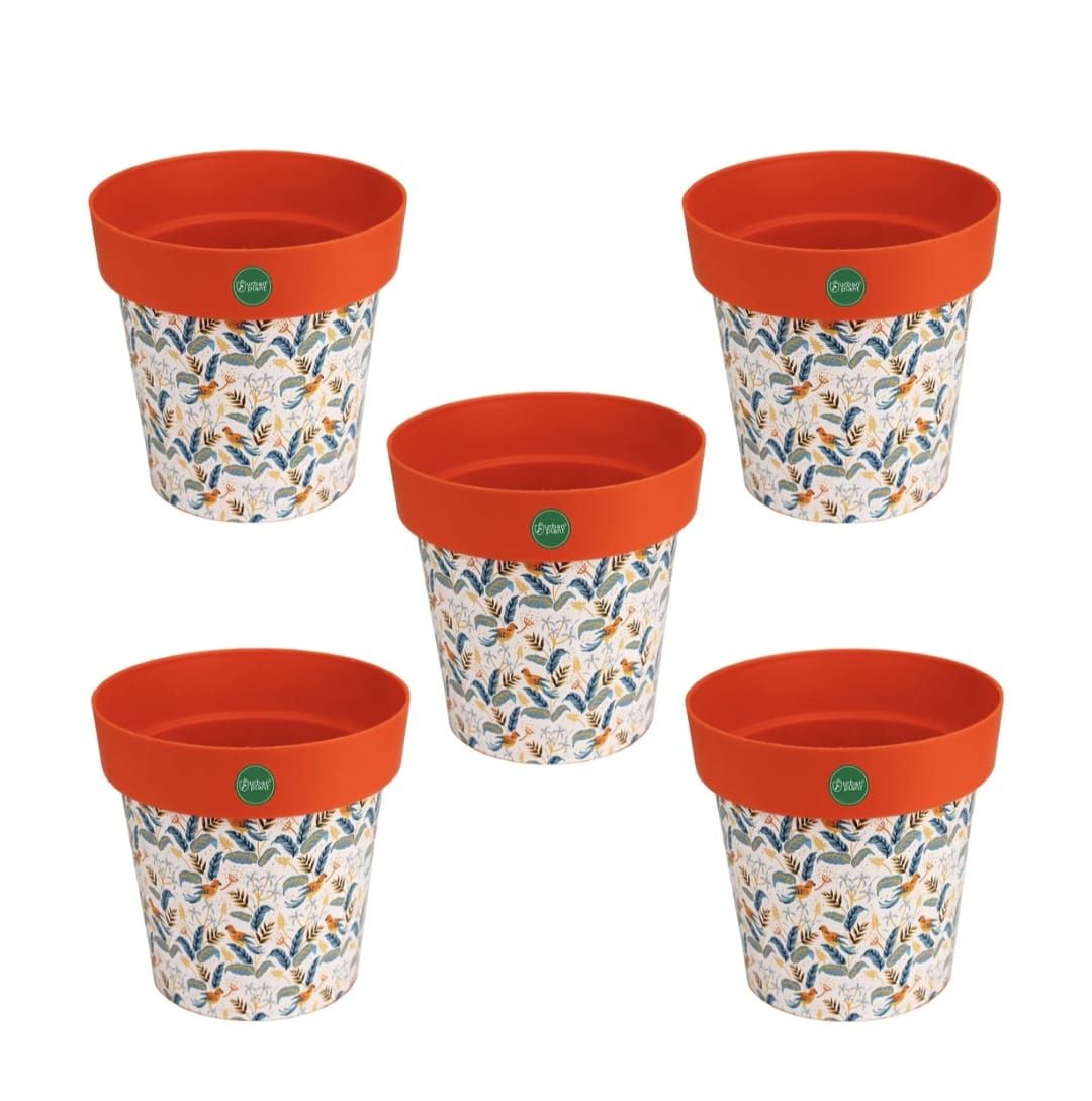 Set Of - 5 Desingner Printed Stylish Plastic Pot -8 Inch