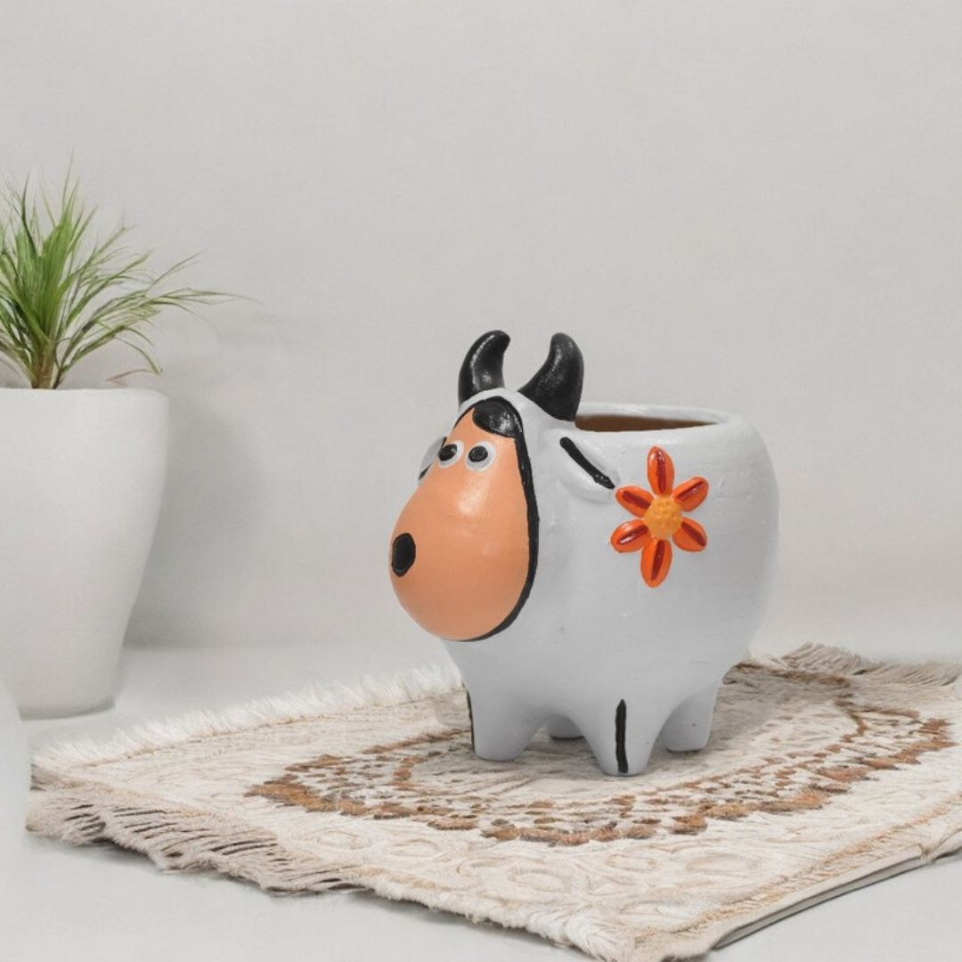 CLAYBI MooMoo the Cow: Terracotta Animal Planter for Home, Office, and Garden (5-7 Inches)