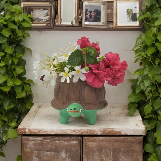 CLAYBI Raph The Turtle: Terracotta Animal Planter for Home, Office, and Garden (7+ Inches)