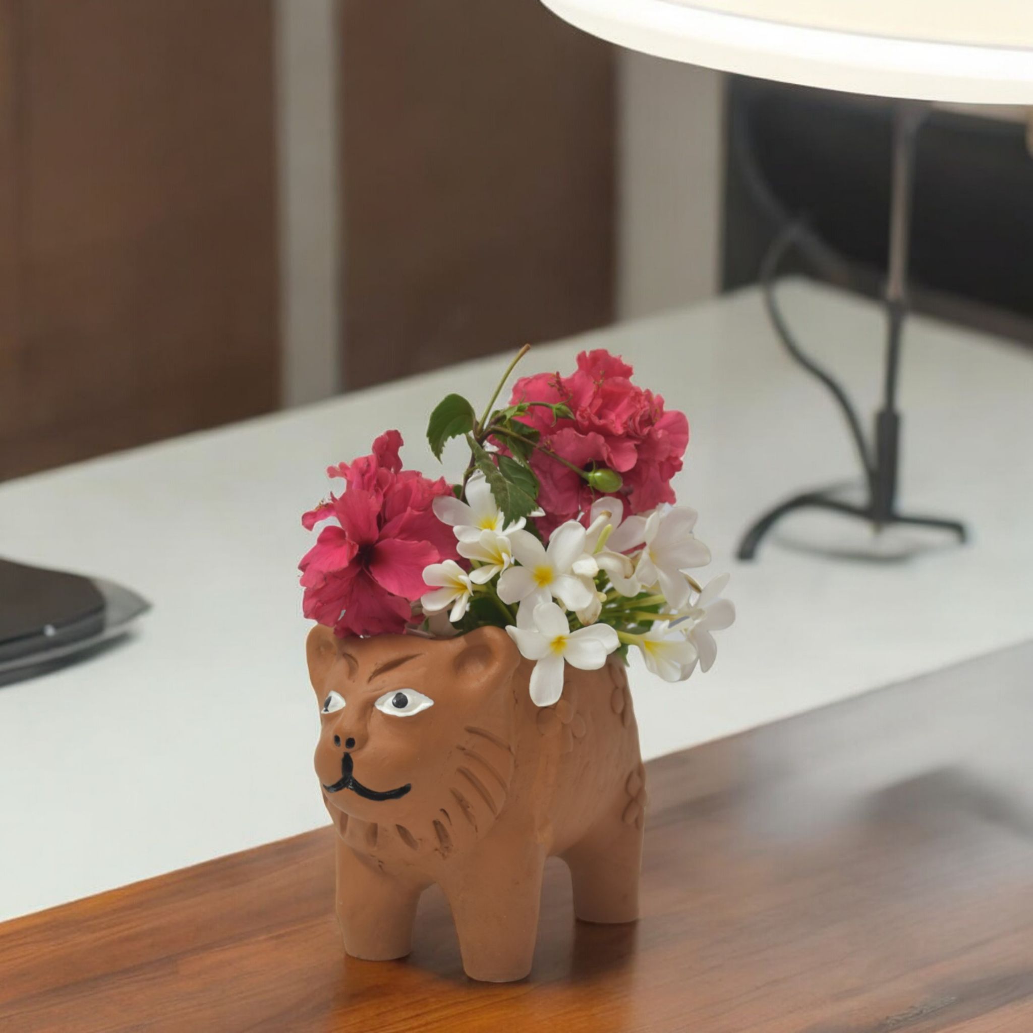 CLAYBI Gabbar The Lion: Terracotta Animal Planter for Home, Office, and Garden (7+ Inches)