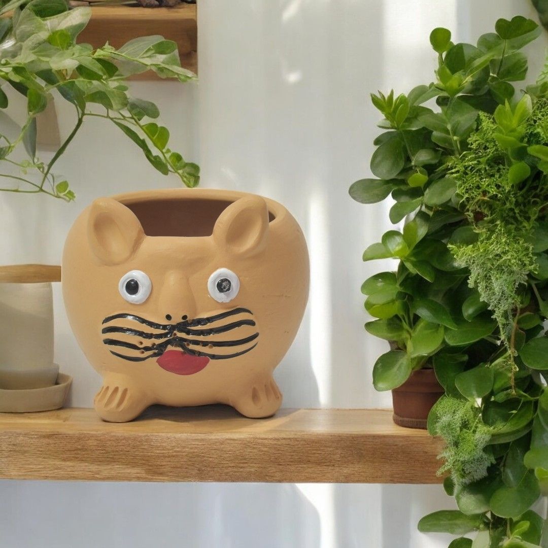 CLAYBI Ms. Kitty the Cat: Terracotta Animal Planter for Home, Office, and Garden (7+ Inches)