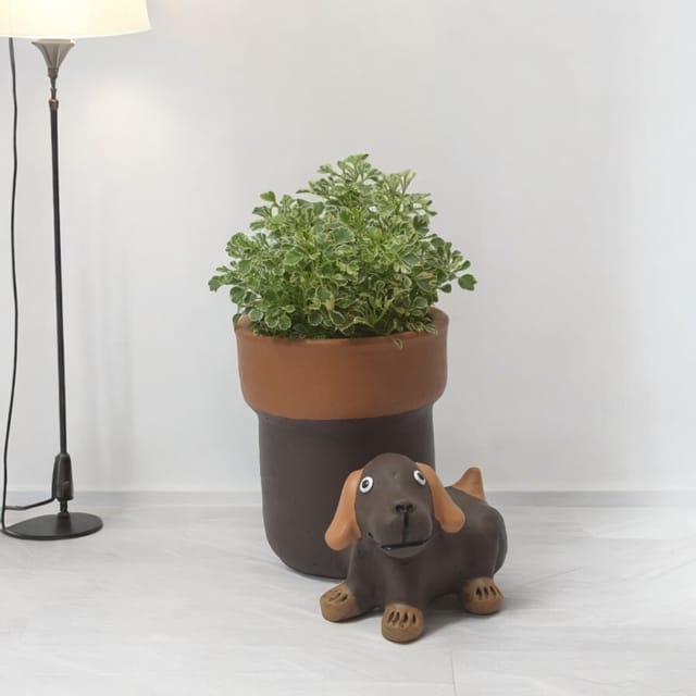 CLAYBI Tuffy the Dog: Terracotta Animal Planter for Home, Office, and Garden (7+ Inches)