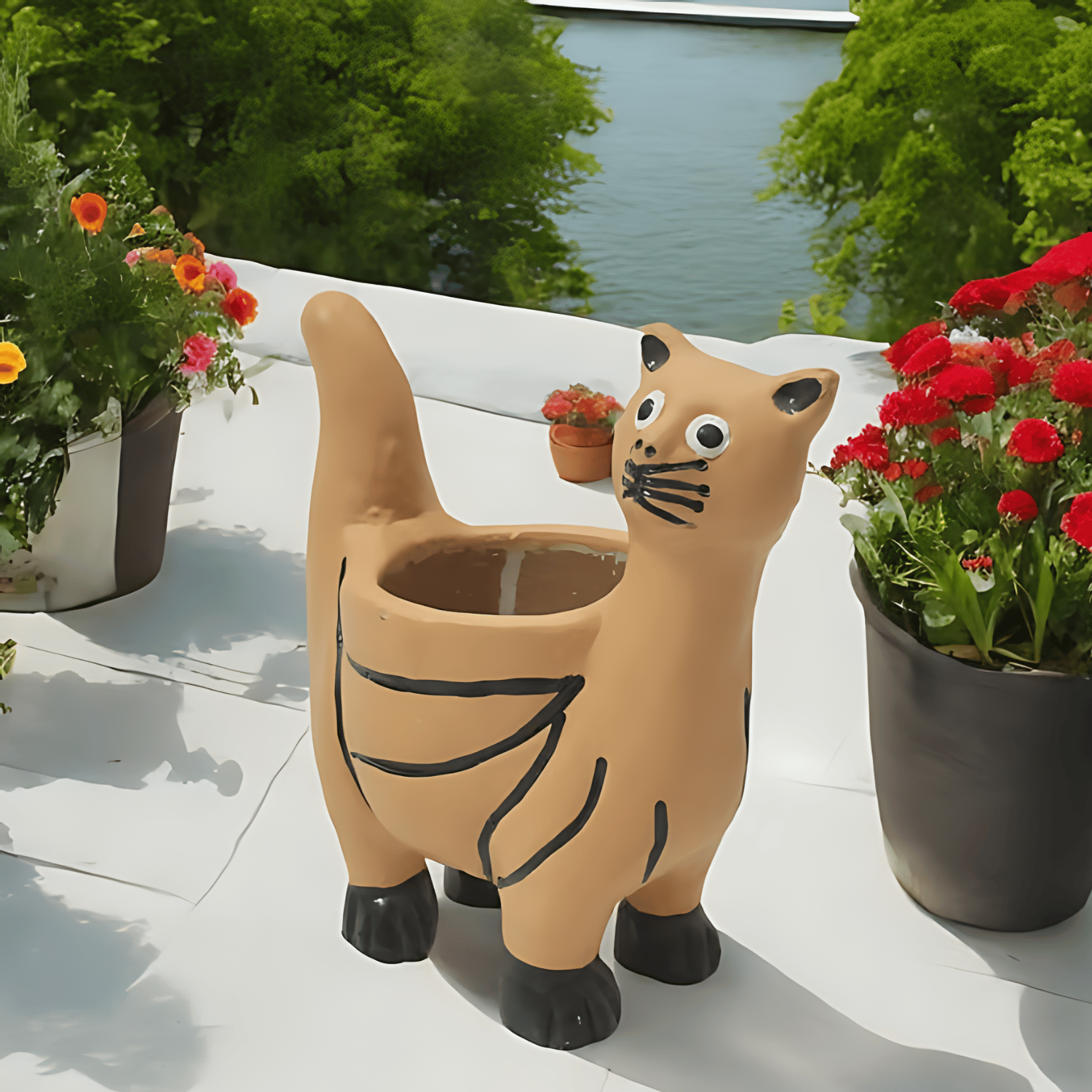 CLAYBI Luna The Cat: Terracotta Animal Planter for Home, Office, and Garden (7+ Inches)